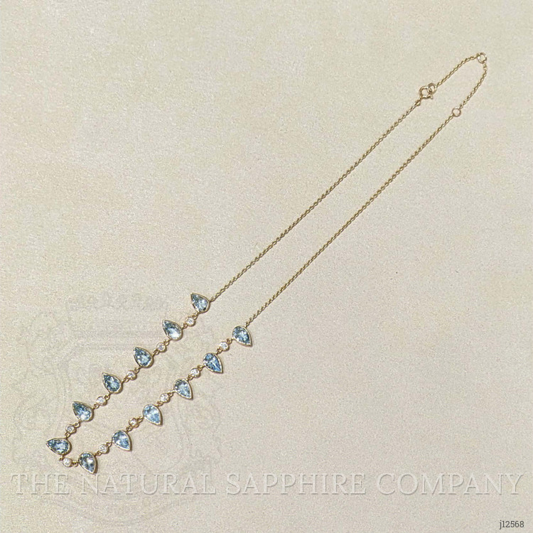 6.74 Ct. Blue Aquamarine and Natural Diamond Bezel Necklace, 14K Yellow Gold