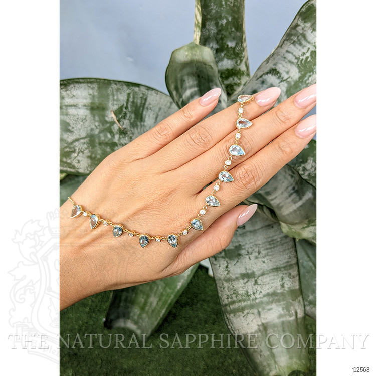 6.74 Ct. Blue Aquamarine and Natural Diamond Bezel Necklace, 14K Yellow Gold