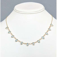 6.74 Ct. Blue Aquamarine and Natural Diamond Bezel Necklace, 14K Yellow Gold Life Style