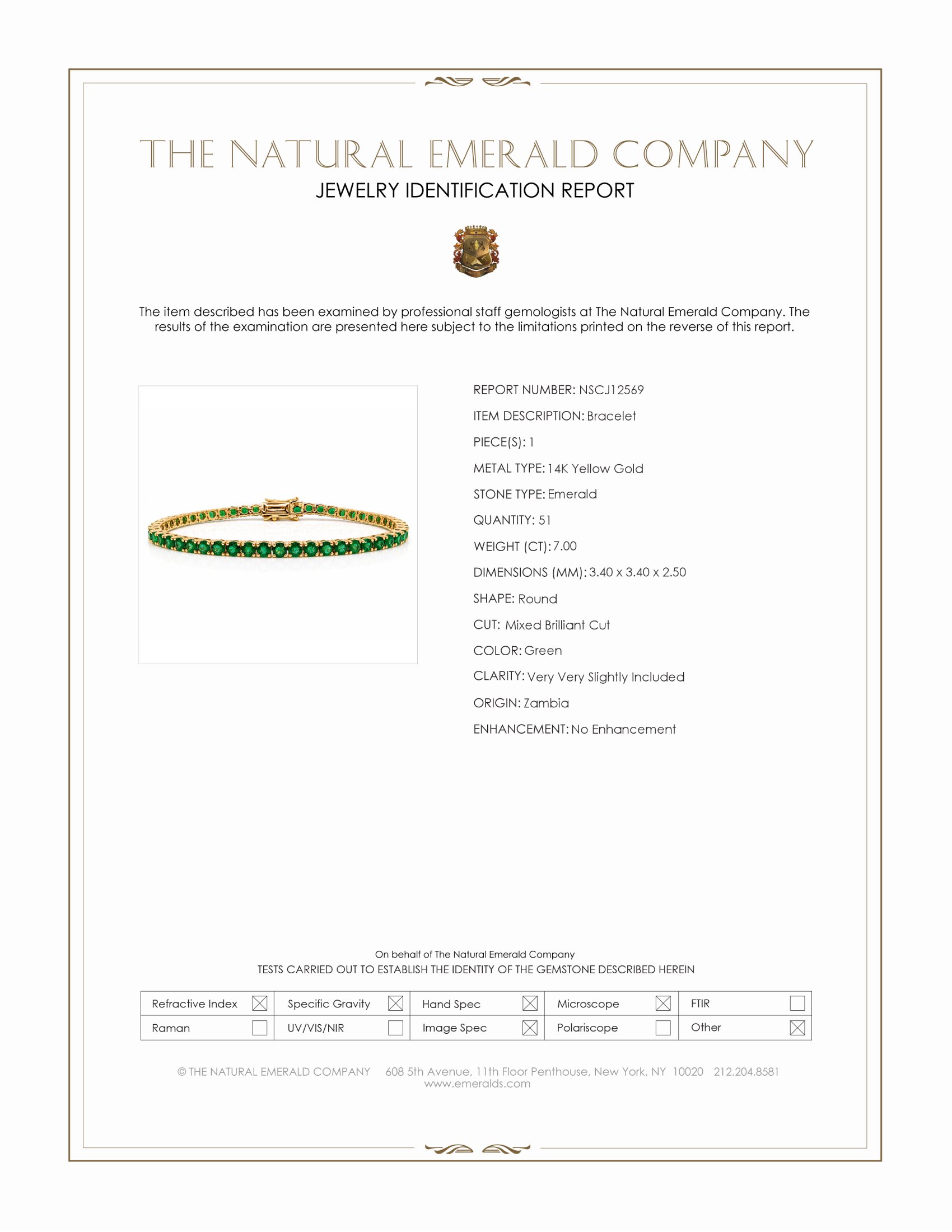 7.00 Ct.Tw. Emerald Tennis/Line Bracelet, 14K Yellow Gold