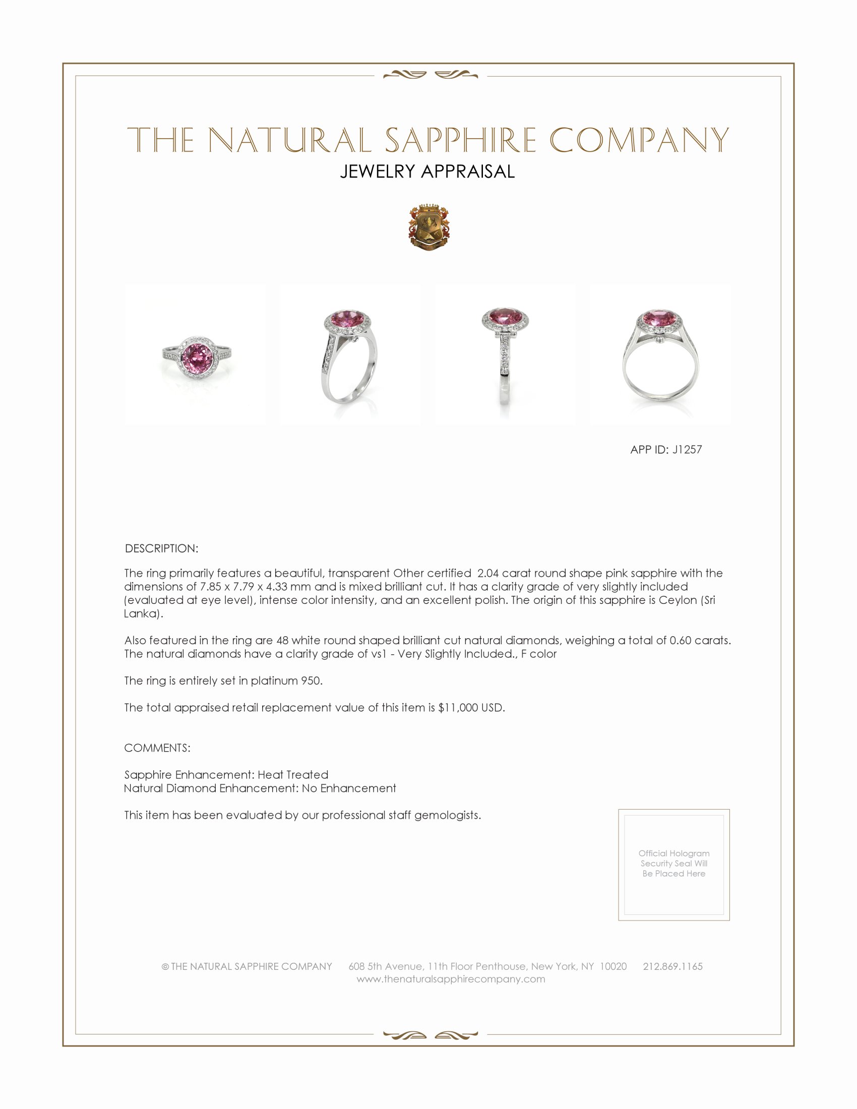 2.04 Ct. Pink Sapphire and Natural Diamond Pave Ring, Platinum 950