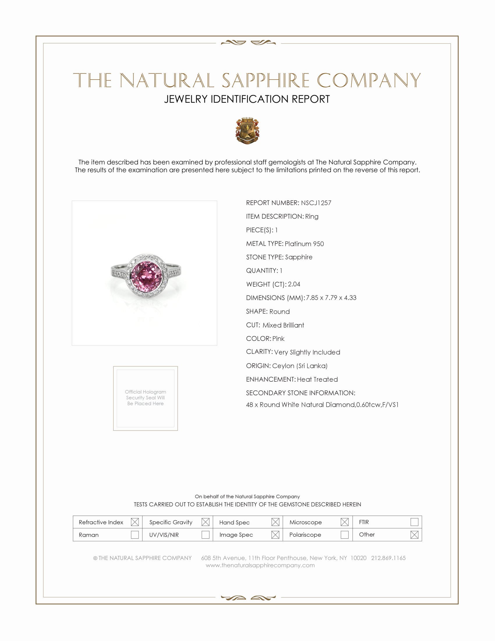 2.04 Ct. Pink Sapphire and Natural Diamond Pave Ring, Platinum 950