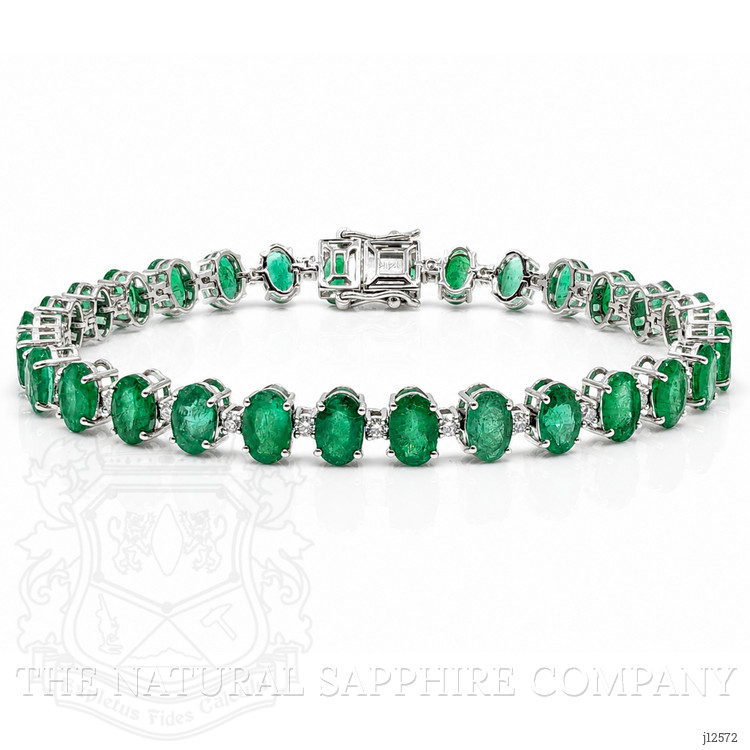 14.25 Ct.Tw. Emerald and Natural Diamond Solitaire Bracelet, 14K White Gold