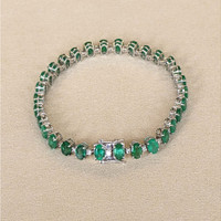 14.25 Ct.Tw.Total Carat Weight Emerald and Natural Diamond Solitaire Bracelet, 14K White Gold Life Style