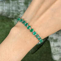 14.25 Ct.Tw.Total Carat Weight Emerald and Natural Diamond Solitaire Bracelet, 14K White Gold Life Style