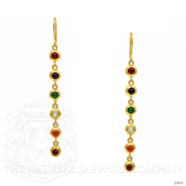 1.66 Ct.Tw. Ruby, Amethyst, Quartz, Agate and Carnelian Bezel Earrings, 22K Gold Plated Silver