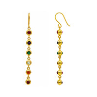 1.66&nbsp;Ct.Tw.Total Carat Weight Ruby, Amethyst, Quartz, Agate and Carnelian Bezel Earrings, 22K Gold Plated Silver Image