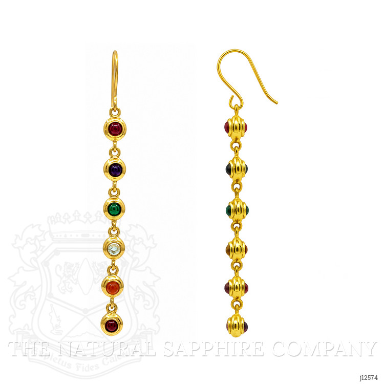 1.66 Ct.Tw. Ruby, Amethyst, Quartz, Agate and Carnelian Bezel Earrings, 22K Gold Plated Silver