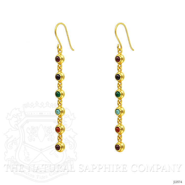 1.66 Ct.Tw. Ruby, Amethyst, Quartz, Agate and Carnelian Bezel Earrings, 22K Gold Plated Silver