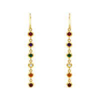 1.66&nbsp;Ct.Tw.Total Carat Weight Ruby, Amethyst, Quartz, Agate and Carnelian Bezel Earrings, 22K Gold Plated Silver Image