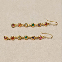 1.66&nbsp;Ct.Tw.Total Carat Weight Ruby, Amethyst, Quartz, Agate and Carnelian Bezel Earrings, 22K Gold Plated Silver Life Style
