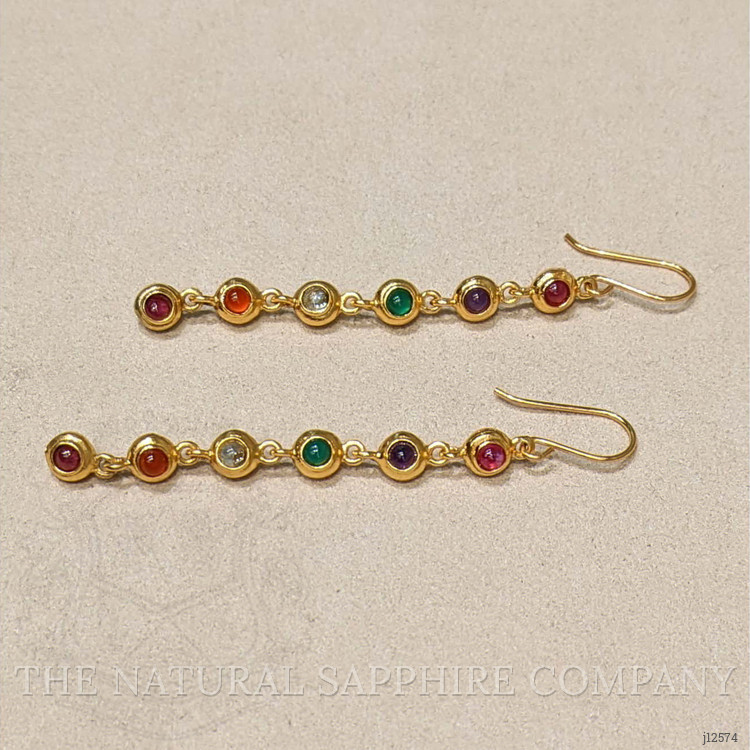 1.66 Ct.Tw. Ruby, Amethyst, Quartz, Agate and Carnelian Bezel Earrings, 22K Gold Plated Silver