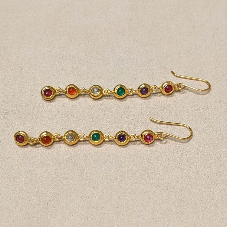 1.66 Ct.Tw. Ruby, Amethyst, Quartz, Agate and Carnelian Bezel Earrings, 22K Gold Plated Silver