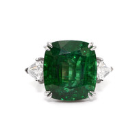 19.91 Ct. Emerald and Natural Diamond Three Stone Ring, Platinum 950 Video