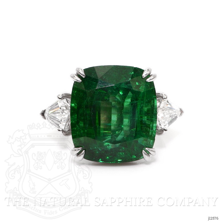 19.91 Ct. Emerald and Natural Diamond Three Stone Ring, Platinum 950