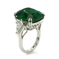 19.91 Ct. Emerald and Natural Diamond Three Stone Ring, Platinum 950 Image
