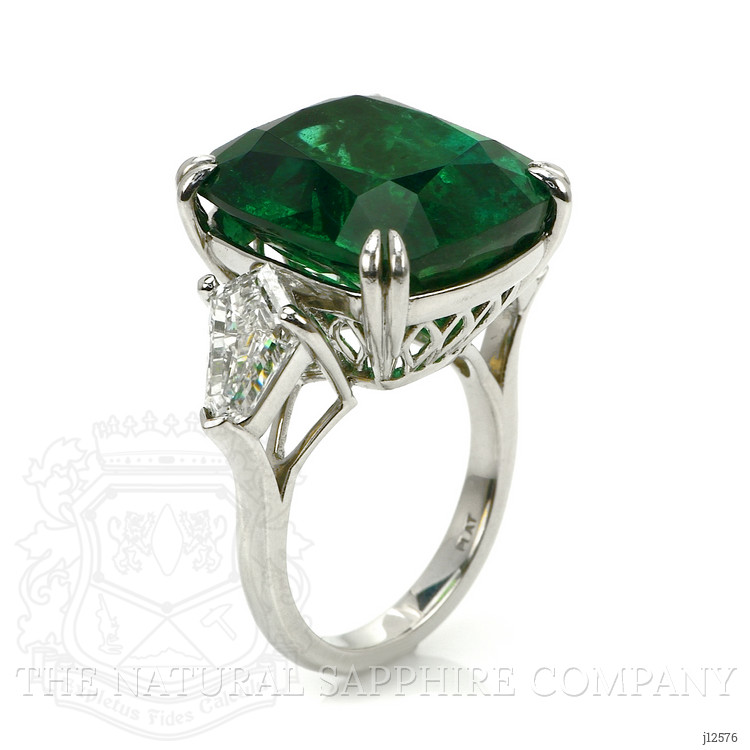 19.91 Ct. Emerald and Natural Diamond Three Stone Ring, Platinum 950