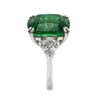 19.91 Ct. Emerald and Natural Diamond Three Stone Ring, Platinum 950 Image