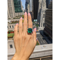 19.91 Ct. Emerald and Natural Diamond Three Stone Ring, Platinum 950 Life Style