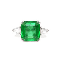 5.50 Ct. Emerald and Natural Diamond Three Stone Ring, Platinum 950 Video