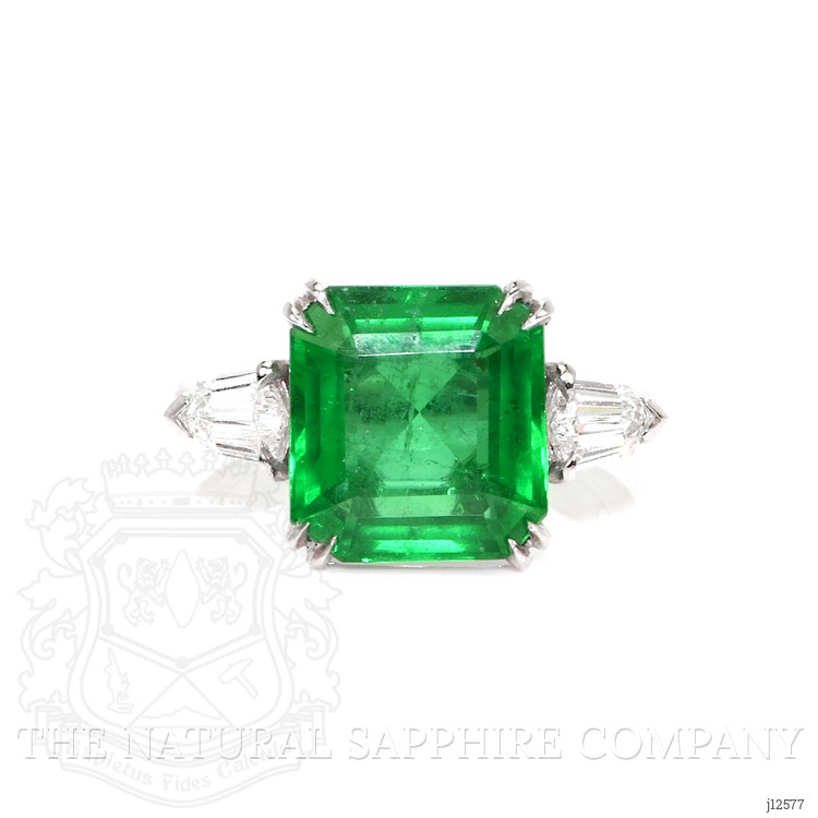5.50 Ct. Emerald and Natural Diamond Three Stone Ring, Platinum 950