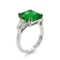 5.50 Ct. Emerald and Natural Diamond Three Stone Ring, Platinum 950 Image