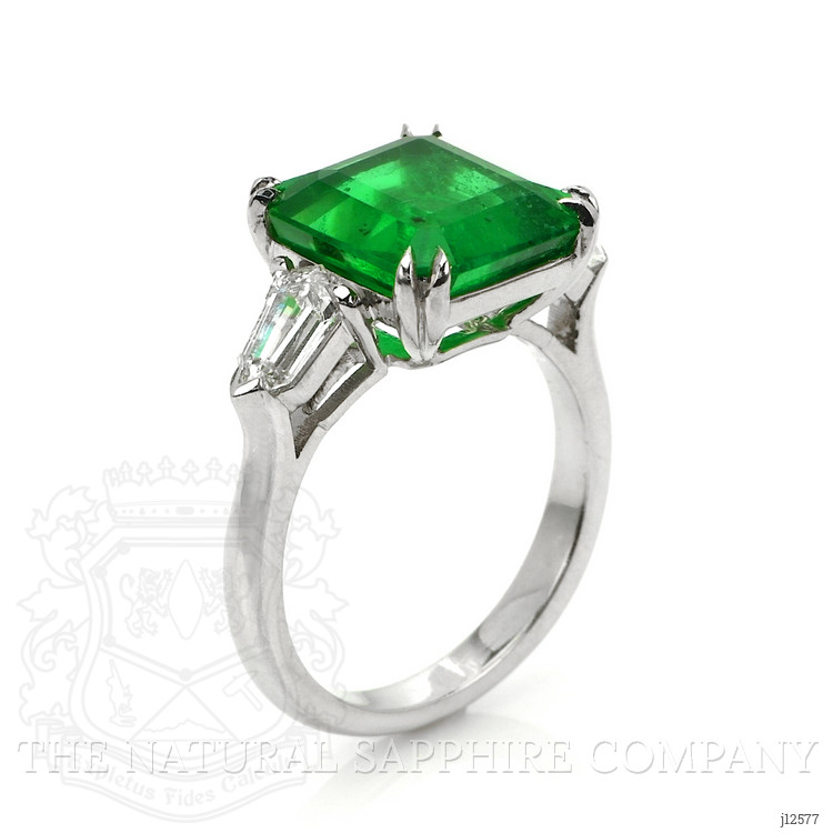 5.50 Ct. Emerald and Natural Diamond Three Stone Ring, Platinum 950