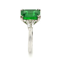 5.50 Ct. Emerald and Natural Diamond Three Stone Ring, Platinum 950 Image