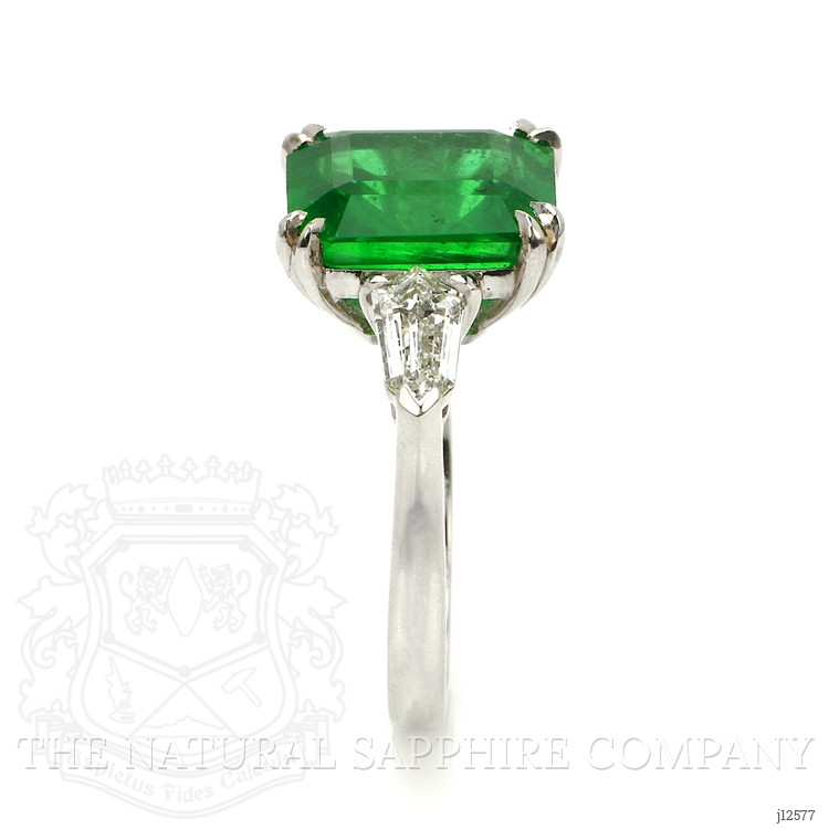 5.50 Ct. Emerald and Natural Diamond Three Stone Ring, Platinum 950