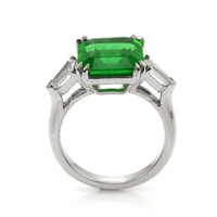 5.50 Ct. Emerald and Natural Diamond Three Stone Ring, Platinum 950 Image