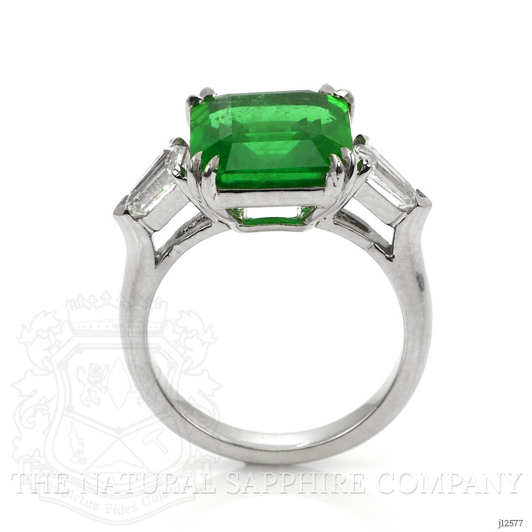 5.50 Ct. Emerald and Natural Diamond Three Stone Ring, Platinum 950