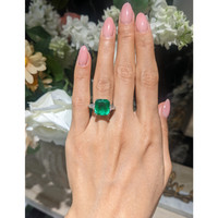 5.50 Ct. Emerald and Natural Diamond Three Stone Ring, Platinum 950 Life Style