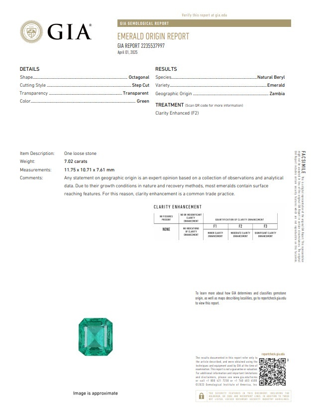 7.02 Ct. Emerald and Natural Diamond Three Stone Ring, Platinum 950