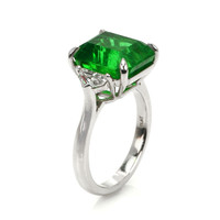 7.02 Ct. Emerald and Natural Diamond Three Stone Ring, Platinum 950 Image