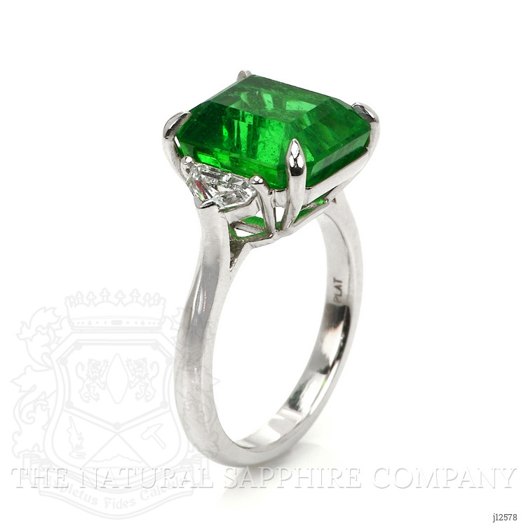 7.02 Ct. Emerald and Natural Diamond Three Stone Ring, Platinum 950