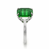 7.02 Ct. Emerald and Natural Diamond Three Stone Ring, Platinum 950 Image