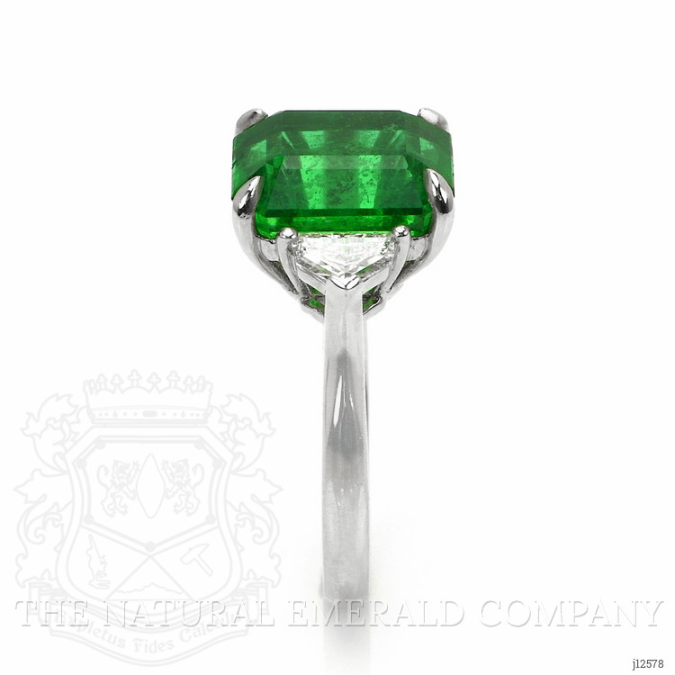 7.02 Ct. Emerald and Natural Diamond Three Stone Ring, Platinum 950