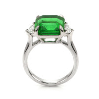7.02 Ct. Emerald and Natural Diamond Three Stone Ring, Platinum 950 Image