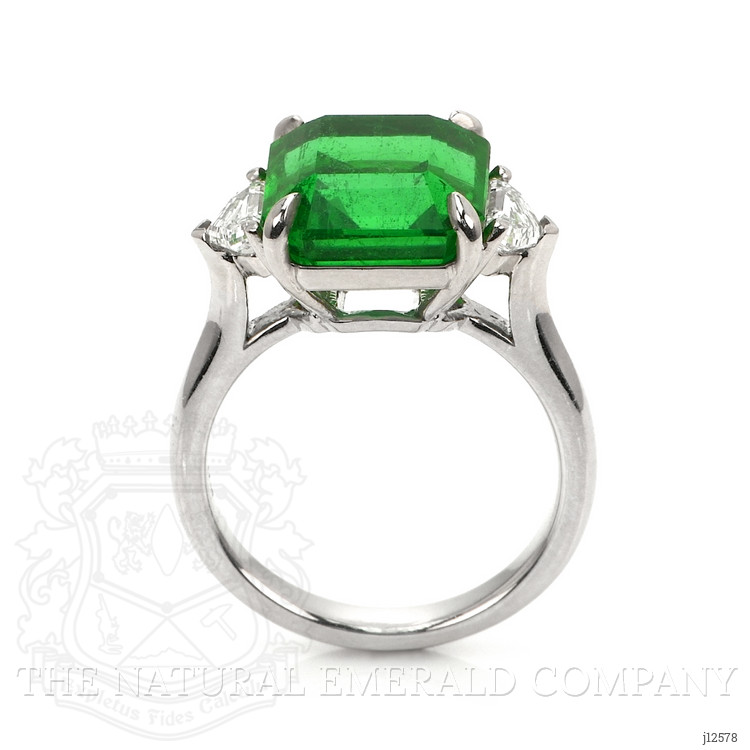 7.02 Ct. Emerald and Natural Diamond Three Stone Ring, Platinum 950