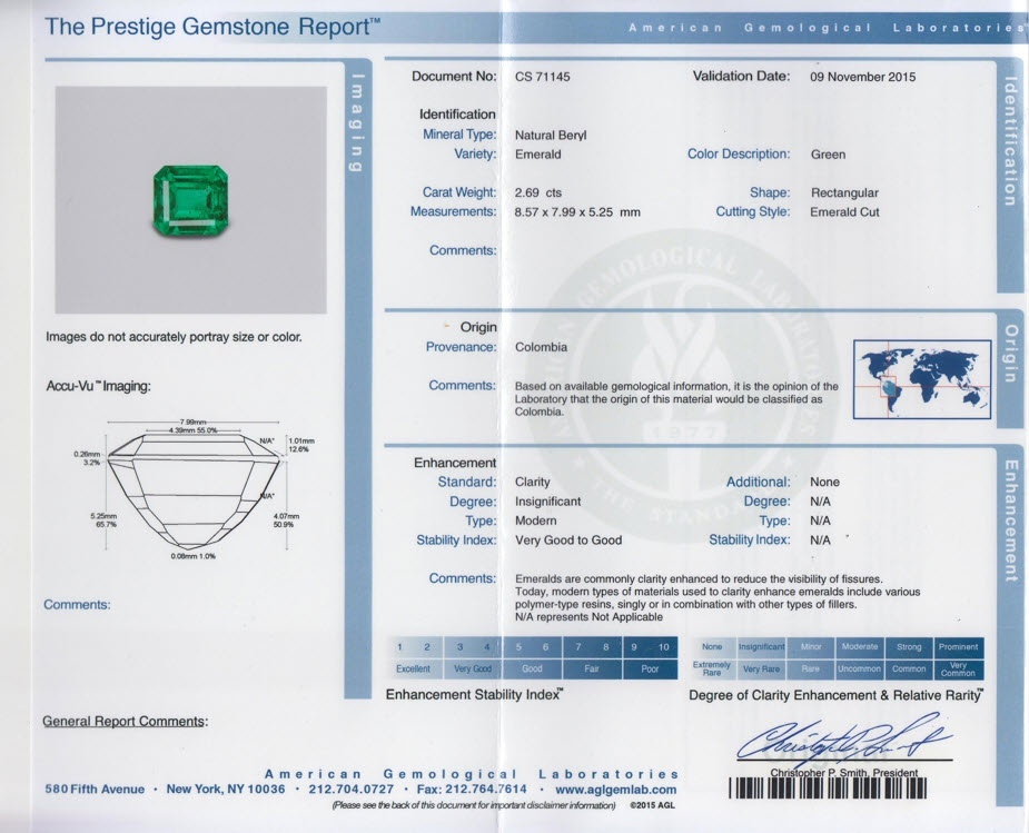 2.69 Ct. Emerald and Natural Diamond Three Stone Ring, Platinum 950
