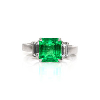 2.69 Ct. Emerald and Natural Diamond Three Stone Ring, Platinum 950 Video