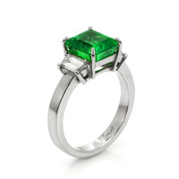 2.69 Ct. Emerald and Natural Diamond Three Stone Ring, Platinum 950 Image