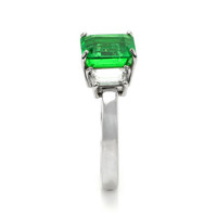 2.69 Ct. Emerald and Natural Diamond Three Stone Ring, Platinum 950 Image