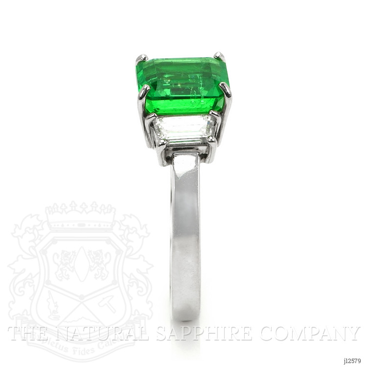 2.69 Ct. Emerald and Natural Diamond Three Stone Ring, Platinum 950