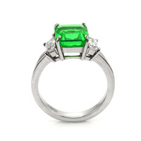 2.69 Ct. Emerald and Natural Diamond Three Stone Ring, Platinum 950 Image