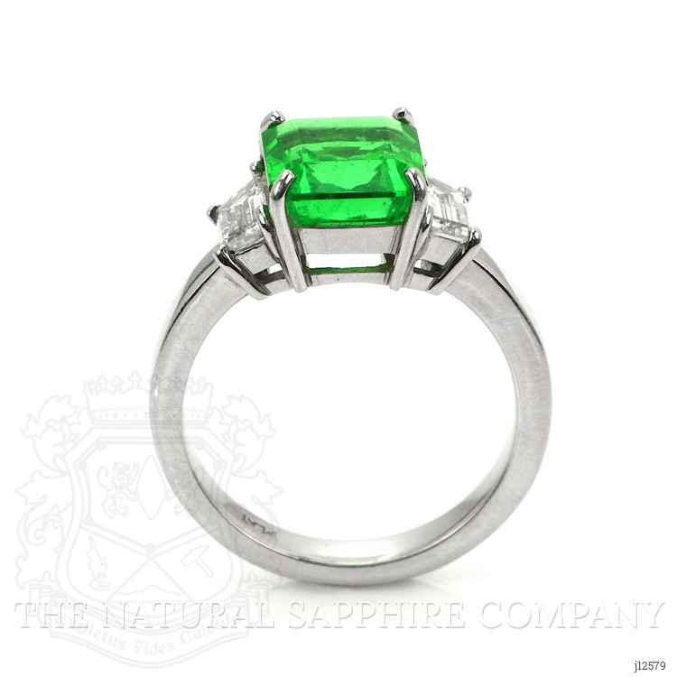 2.69 Ct. Emerald and Natural Diamond Three Stone Ring, Platinum 950