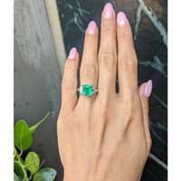 2.69 Ct. Emerald and Natural Diamond Three Stone Ring, Platinum 950 Life Style