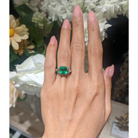 2.69 Ct. Emerald and Natural Diamond Three Stone Ring, Platinum 950 Life Style