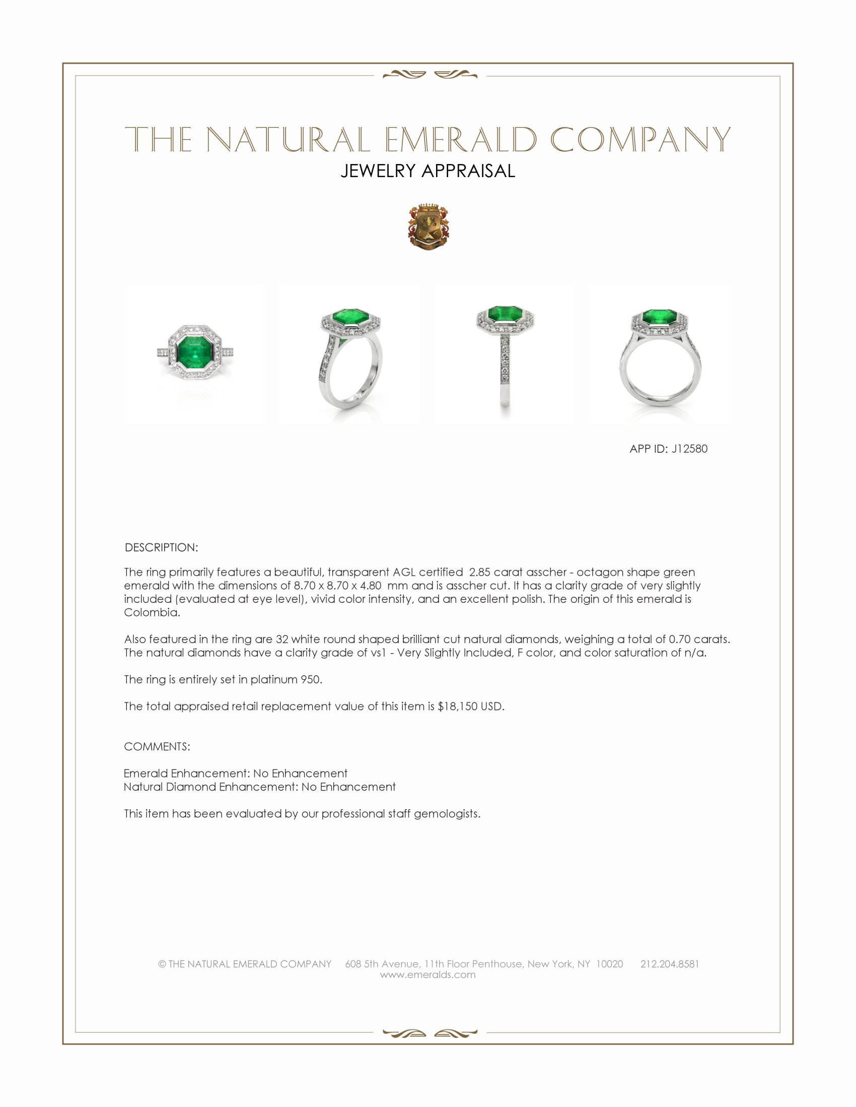 2.85 Ct. Emerald and Natural Diamond Pave Ring, Platinum 950