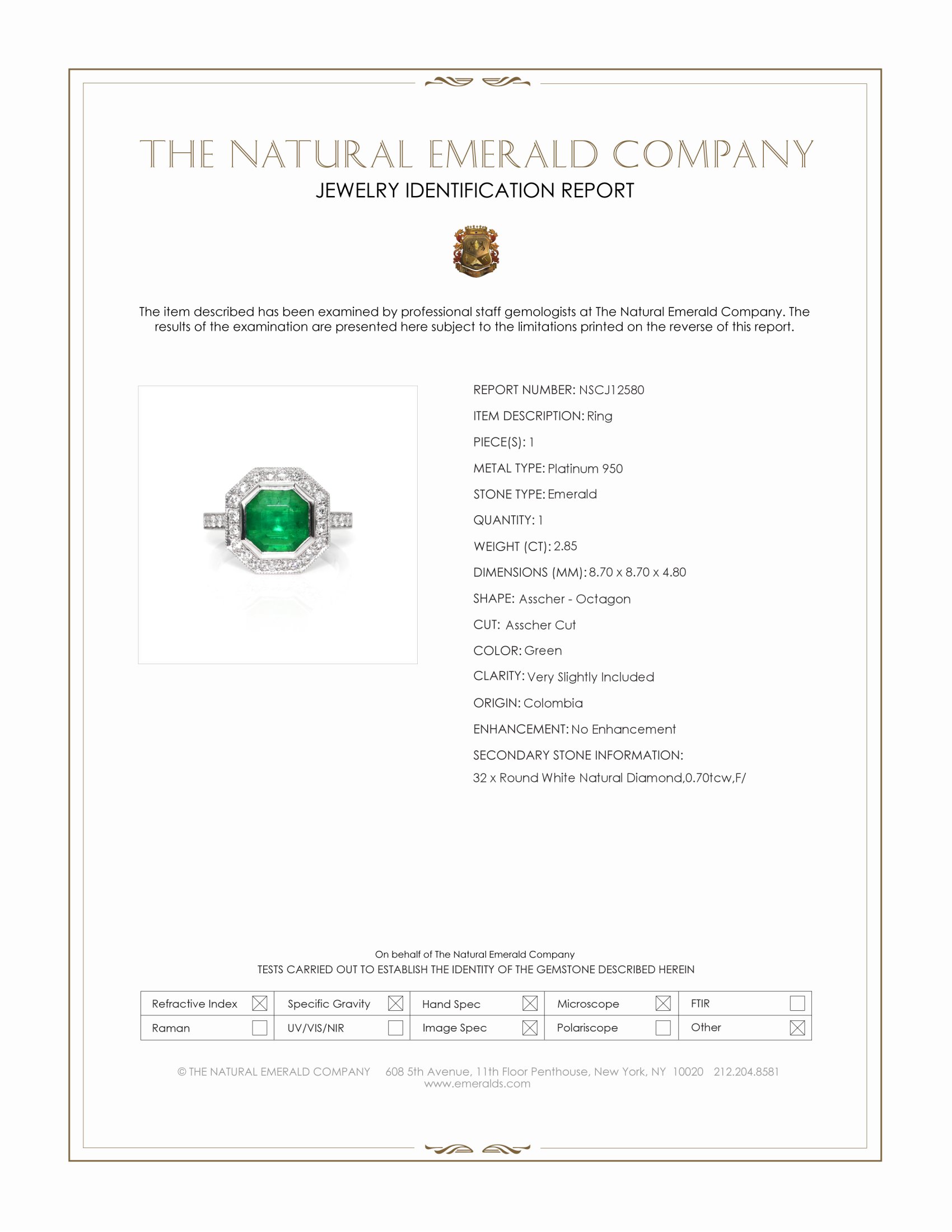 2.85 Ct. Emerald and Natural Diamond Pave Ring, Platinum 950